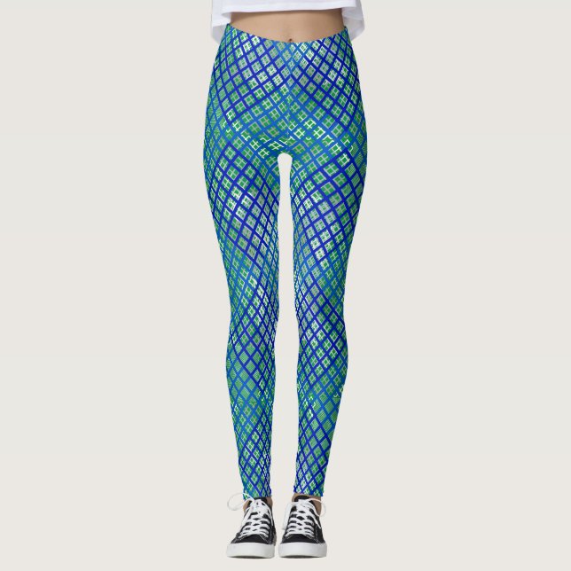 Schachbrett Muster diagonal blau 02.w grün BG Leggings (Vorderseite)