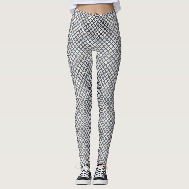 Schachbrett Muster diagonal grau 02.w Offwhite BG Leggings (Vorderseite)