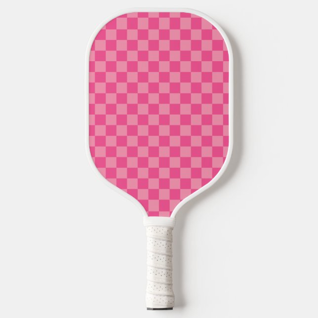 Schachbrett Muster in Pink, hellrosa Pickleball Schläger (Vorderseite)