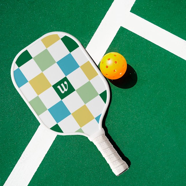 Schachbrett-Muster-Monogramm-Paddel Pickleball Schläger (Von Creator hochgeladen)