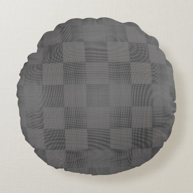 Schachbrett Pattern 04x4w DGrey BG Rundes Kissen (Vorderseite)