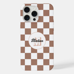Schachbrett Quadrate Mocha Braun Weiß Retro Monogr iPhone 15 Pro Max Hülle