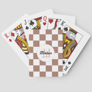 Schachbrett Quadrate Mocha-braunes Retro Monogramm Spielkarten