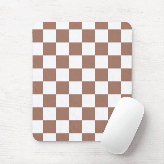Schachbrett Quadrate mocha braunes, weißes geometr Mousepad (Mit Mouse)