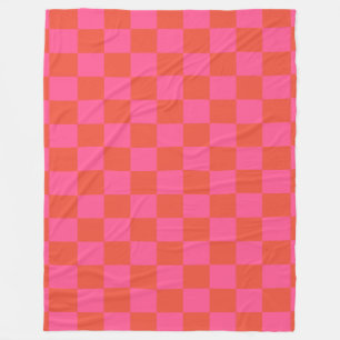 Schachbrett-Schachmuster in Rosa und Orange Fleecedecke