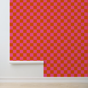 Schachbrett-Schachmuster in Rosa und Orange Tapete