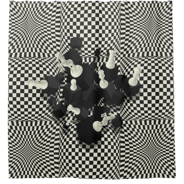 Schachbrett-und des Schach-3D Stückzusammensetzung Duschvorhang (Vorderseite)