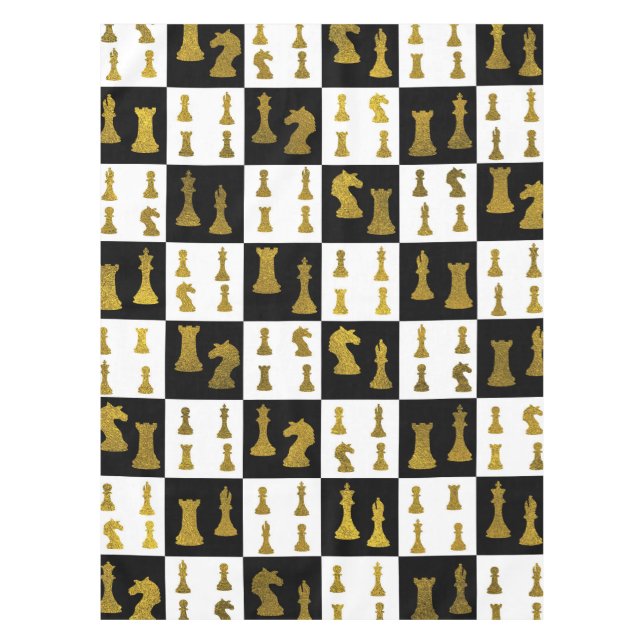 Schachbrett-und Goldschach-Stückmuster Tischdecke (Vorderseite)