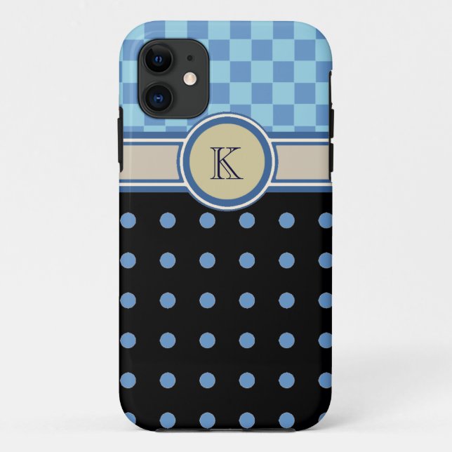 Schachbrett- und Punkte-Muster-Monogramm Case-Mate iPhone Hülle (Rückseite)