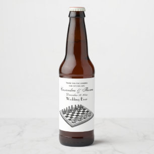 Schachbrett und Schachfiguren Vintage-Kunst Bierflaschenetikett