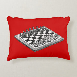 Schachbrett und Schachfiguren Vintage Kunst Dekokissen