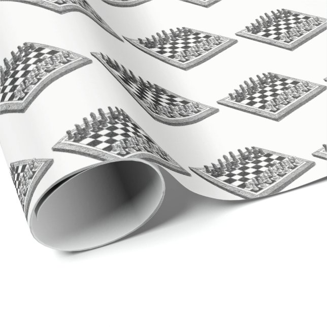 Schachbrett und Schachfiguren Vintage Kunst Geschenkpapier (Rolleneckpunkt)