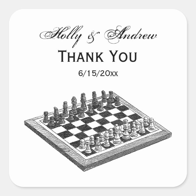 Schachbrett und Schachfiguren Vintage Kunst Quadratischer Aufkleber (Vorderseite)