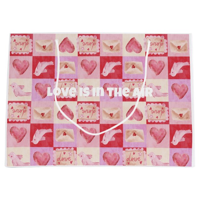 Schachbrett Valentin kariert rosa Creme Preppy Große Geschenktüte (Vorderseite)