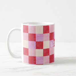 Schachbrett Valentin kariert rosa Creme Preppy Kaffeetasse