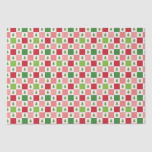 Schachbretter Weihnachtsbaummuster - Rot, Rosa, Gr Seidenpapier