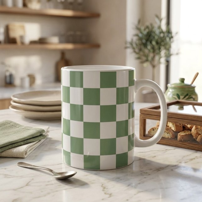 Schachbrettgrün und weiß kaffeetasse (Von Creator hochgeladen)