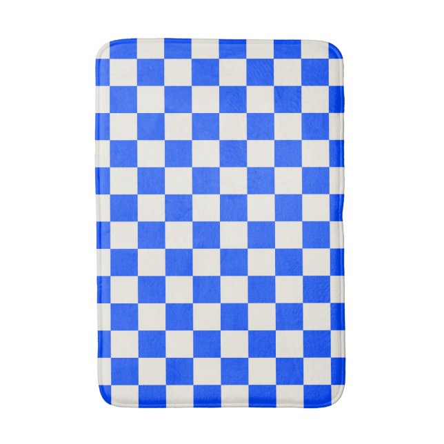 Schachbrettmuster aus Kobalt und Creme Badematte (Vorderseite Vertikal)