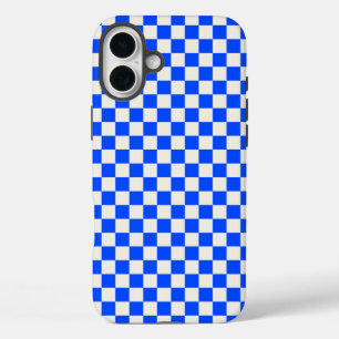 Schachbrettmuster aus Kobalt und Creme iPhone 16 Plus Hülle