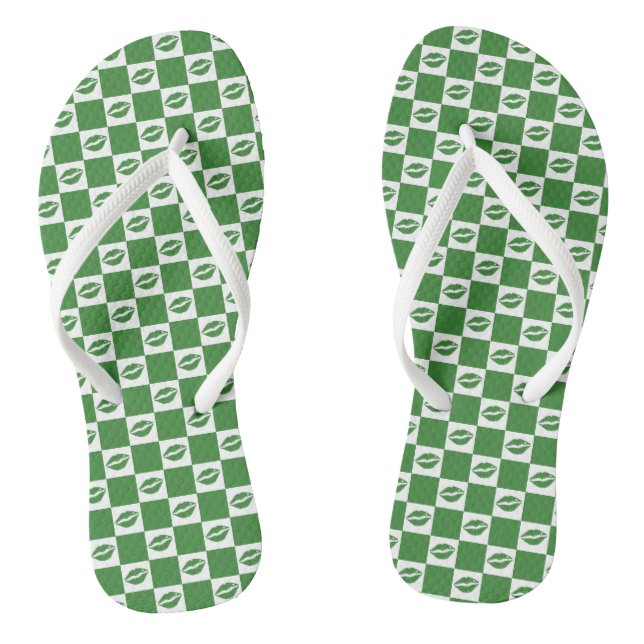 Schachbrettmuster für grüne und weiße Lippen Flip Flops (Fußbett)
