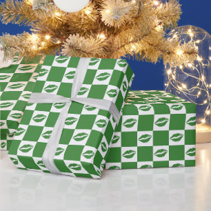 Schachbrettmuster für grüne und weiße Lippen Geschenkpapier