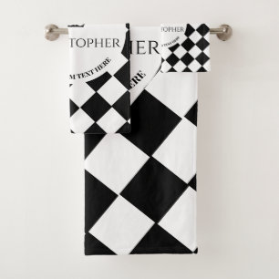 Schachbrettmuster für King & White und Black Squir Badhandtuch Set