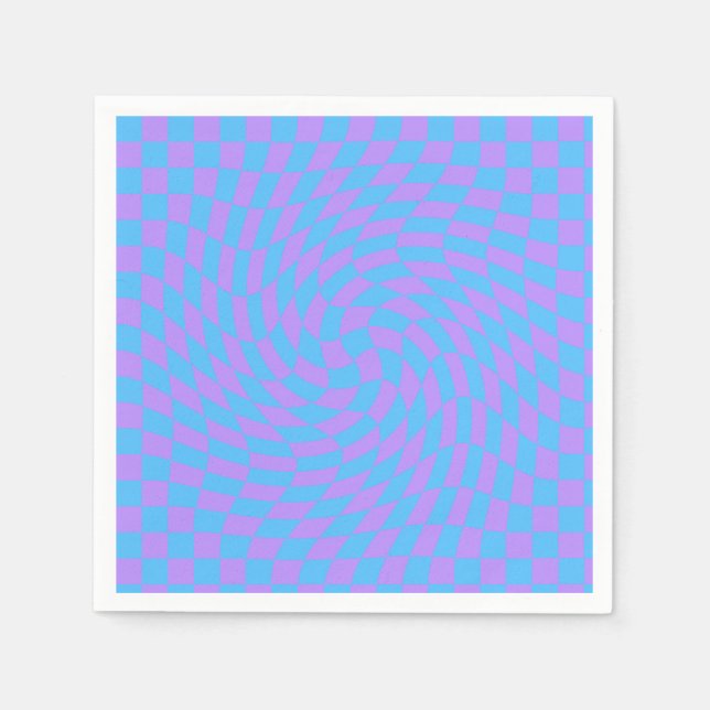Schachbrettmuster in Blassblau und Lavendel Serviette (Vorderseite)