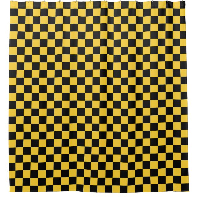 Schachbrettmuster in Schwarz und Gold Duschvorhang (Vorderseite)