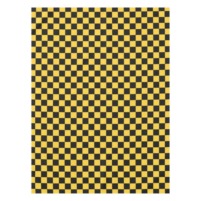 Schachbrettmuster in Schwarz und Gold Tischdecke (Vorderseite)