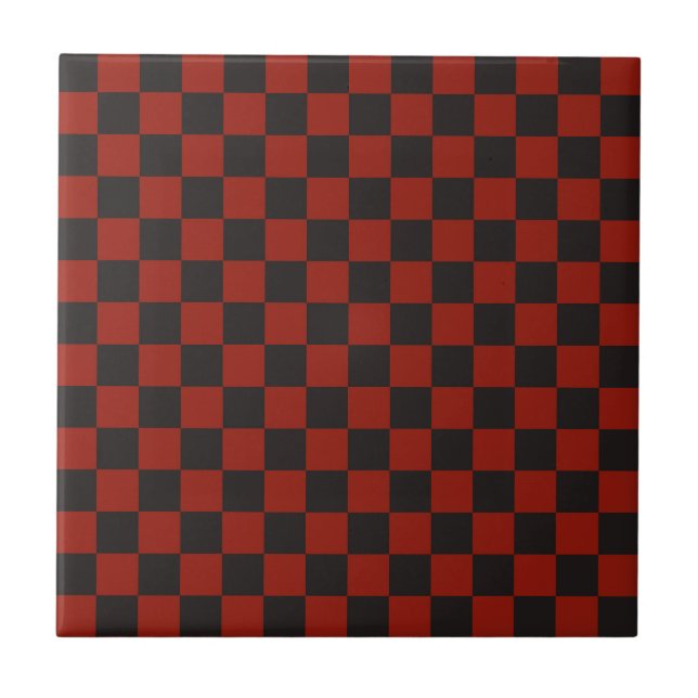 Schachbrettmuster in Schwarz und Tiefrot Fliese (Vorderseite)