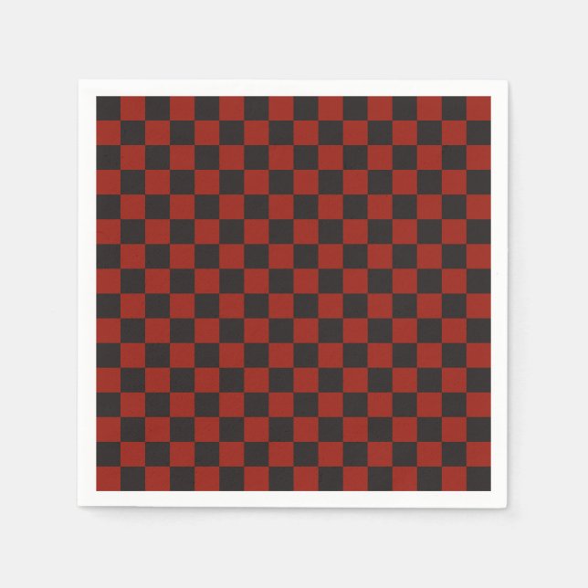 Schachbrettmuster in Schwarz und Tiefrot Serviette (Vorderseite)
