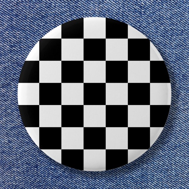 Schachbrettmuster in Schwarz und Weiß Button (Black and White Simple Check Pattern Pinback Button)