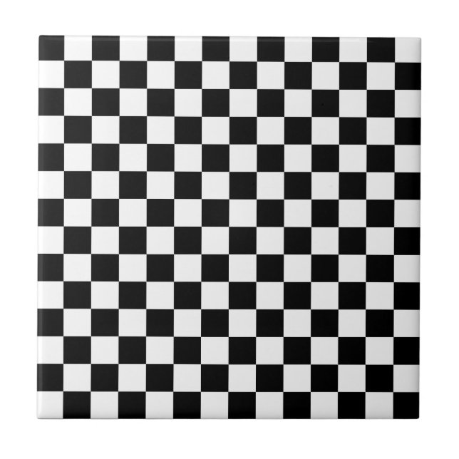 Schachbrettmuster in Schwarz und Weiß Fliese (Vorderseite)