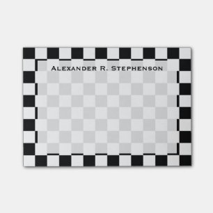 Schachbrettmuster in Schwarz und Weiß Monogramm Post-it Klebezettel