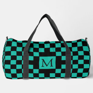Schachbrettmuster in Türkis und Schwarz mit Monogr Duffle Bag
