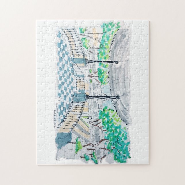 Schachbrettmuster-Kiosk-Parkblick Puzzle (Vertikal)