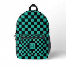Schachbrettmuster-Monogramm in Türkis und Schwarz