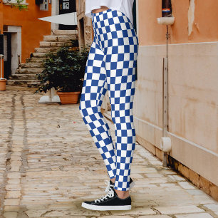 Schachbrettmuster Navy Blau Weiß Leggings