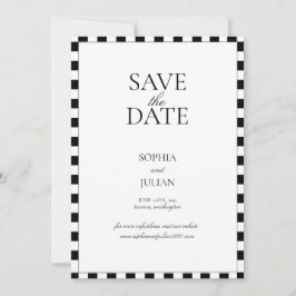 Schachbrettmuster-Rand Modern Schwarz-Weiß Save The Date