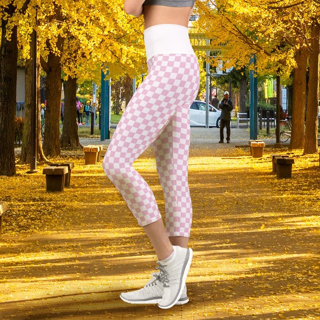 Schachbrettmuster Rosa Weiß Capri Leggings (Checkerboard Pink White Capri Leggings)