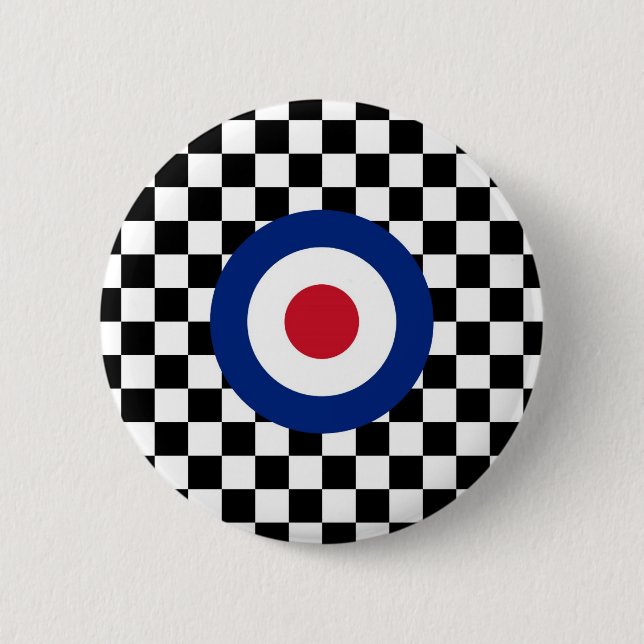 Schachbrettmuster Schwarz Racing Ziel Mod Button (Vorderseite)