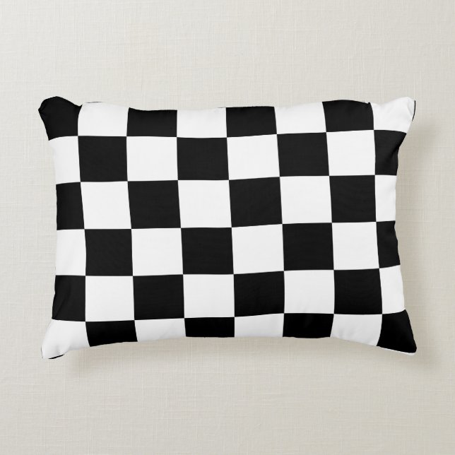 Schachbrettmuster Schwarz-Weiß Dekokissen (Vorderseite)