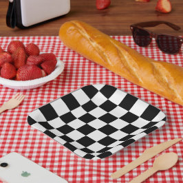 Schachbrettmuster Schwarz-Weiß Pappteller