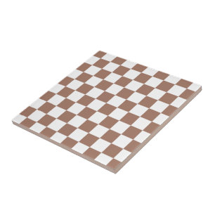 Schachbrettquadrate Mocha Braun Weiß geometrisch R Fliese