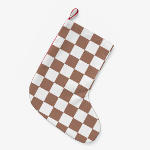 Schachbrettquadrate Mocha Braun Weiß geometrisch R Kleiner Weihnachtsstrumpf