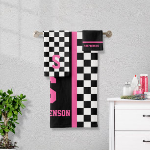 Schachbrettreifen Rosa und Schwarz Badhandtuch Set