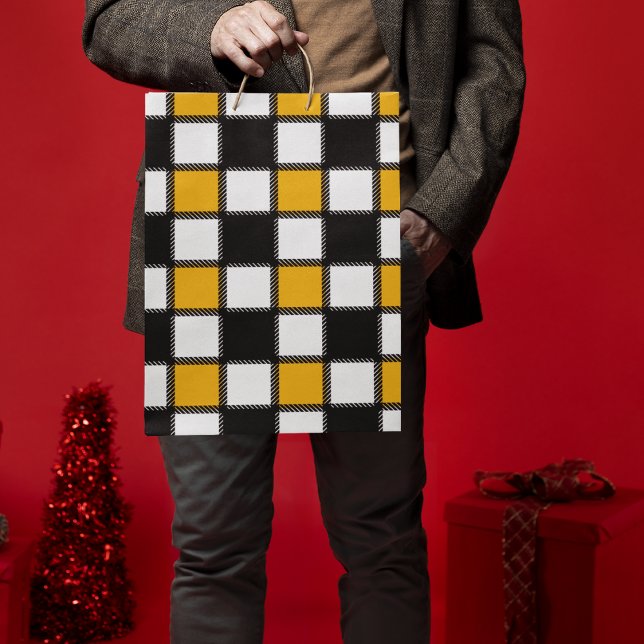 Schachbrettstil Mittlere Geschenktüte (gift bag, birthday surprise gift bag, teddy bear gift bag, wine gift bag, travel bag, use and throw )