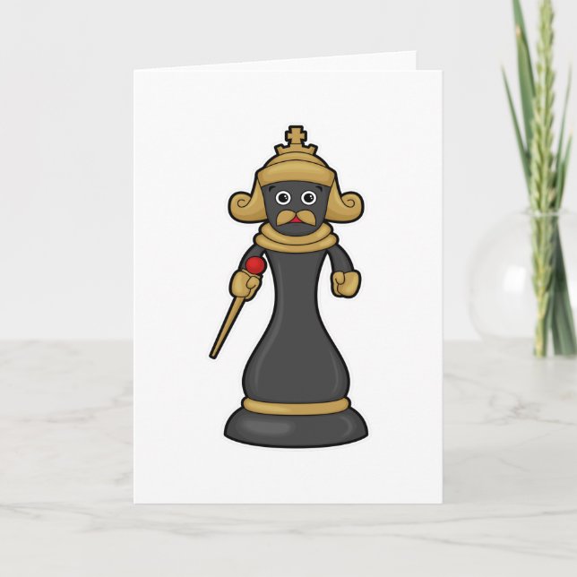 Schachfigur König beim Schachspiel mit Stab Karte (Vorderseite)