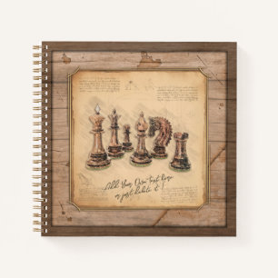 Schachfiguren auf Grunge-Holzbrett-Geschenk Notizbuch