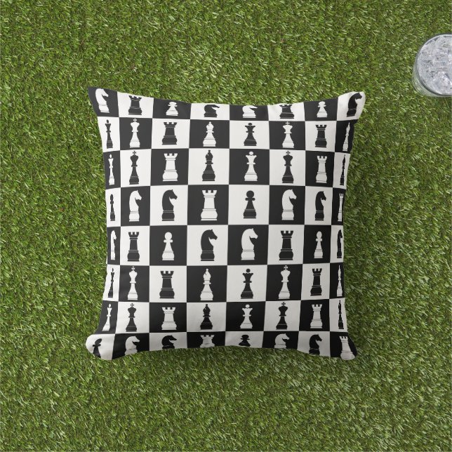 Schachfiguren Schwarz-Weiß-Muster Kissen (Golfball-Marker)